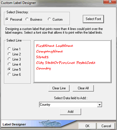 address software custom label designer window
